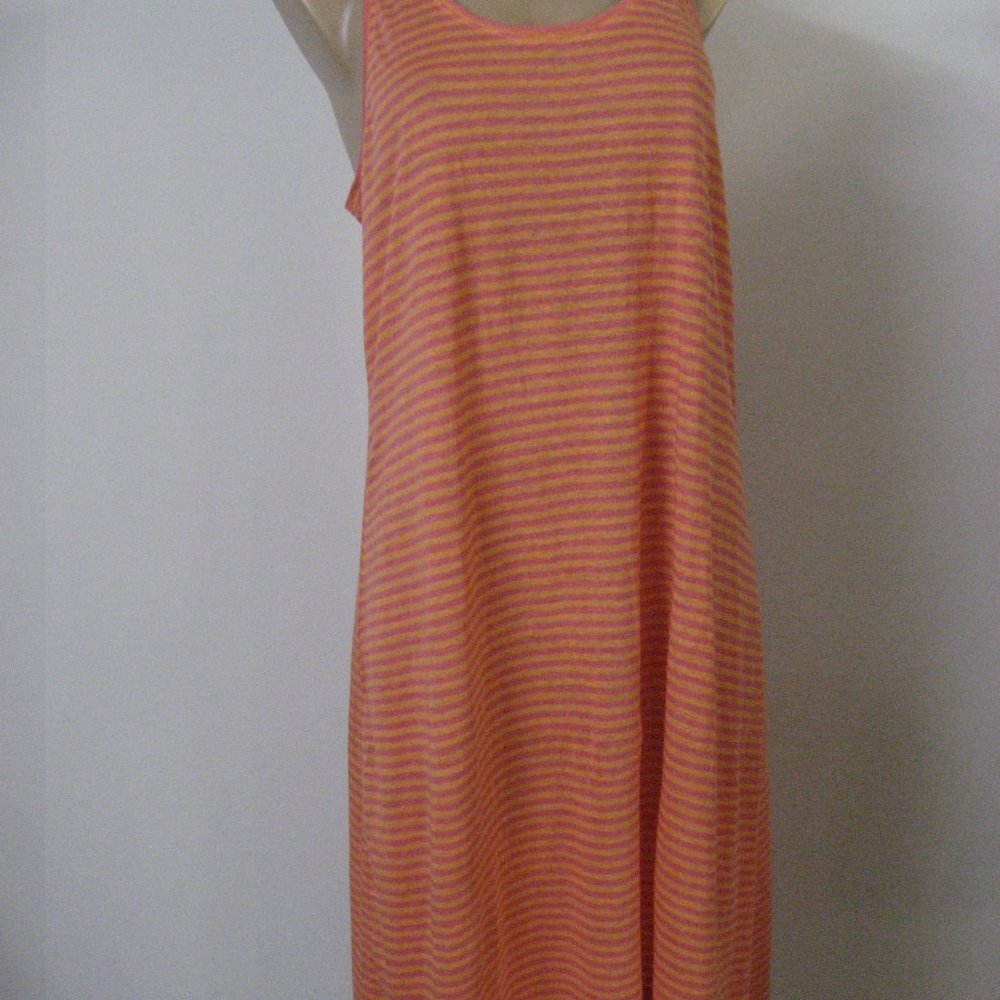 EILEEN FISHER Linen Jersey Racerback Sleeveless Stripe Dress Large $278